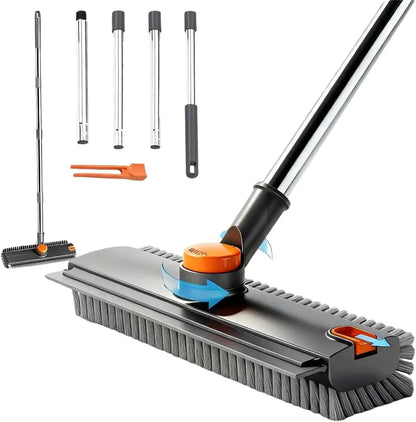 Scrub Brush with Long Handle, Floor Scrub Brush Squeegee Broom for Cleaning, 3 in 1 Shower Scrubber Floor Broom Squeegee for Concrete Tile Wall Deck Patio Grey